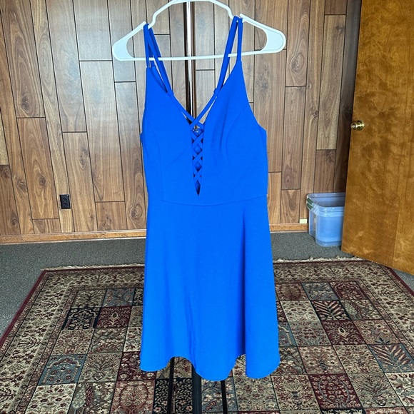 Royal Blue Cocktail Dress Plunging Neckline Fun Straps - Picture 6 of 8